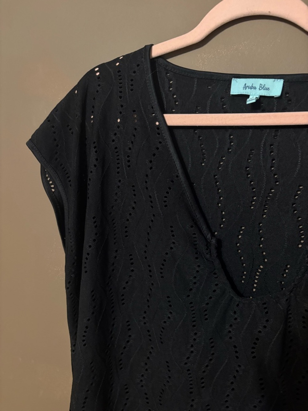 Black Eyelet V-Neck Swim Coverup - Picture 2 of 6
